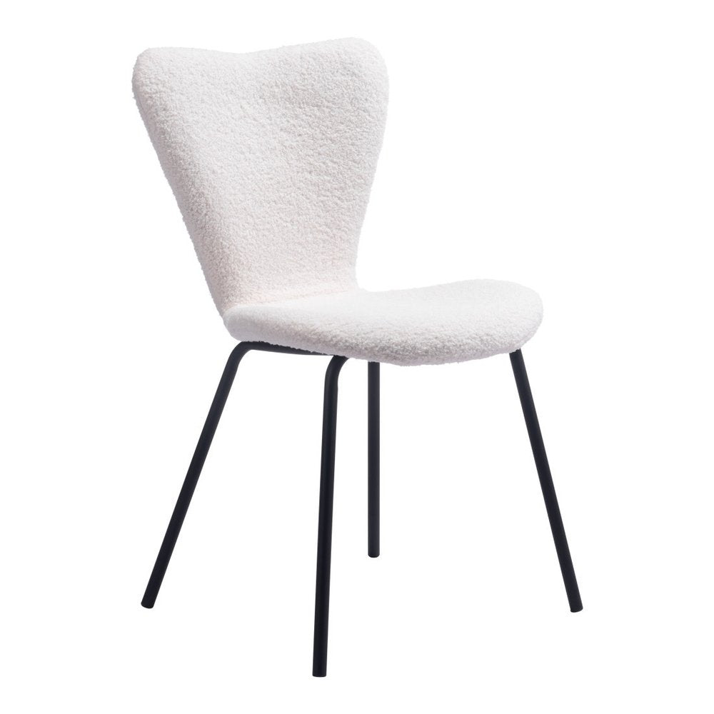 Set of Two Ivory And Black Faux Shearling And Steel Dining Side Chairs