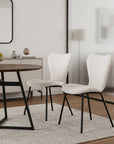 Set of Two Ivory And Black Faux Shearling And Steel Dining Side Chairs