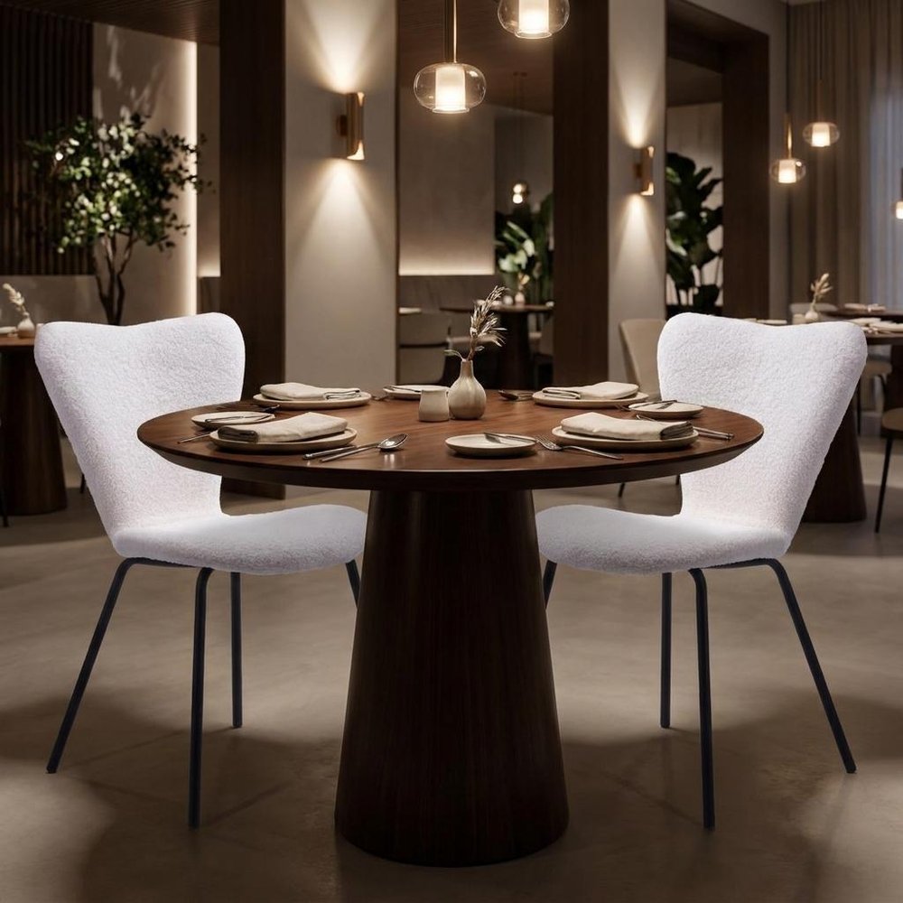 Set of Two Ivory And Black Faux Shearling And Steel Dining Side Chairs