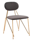 Set of Two Gray And Gold Velvet And Wood And Steel Open Back Dining Side Chairs