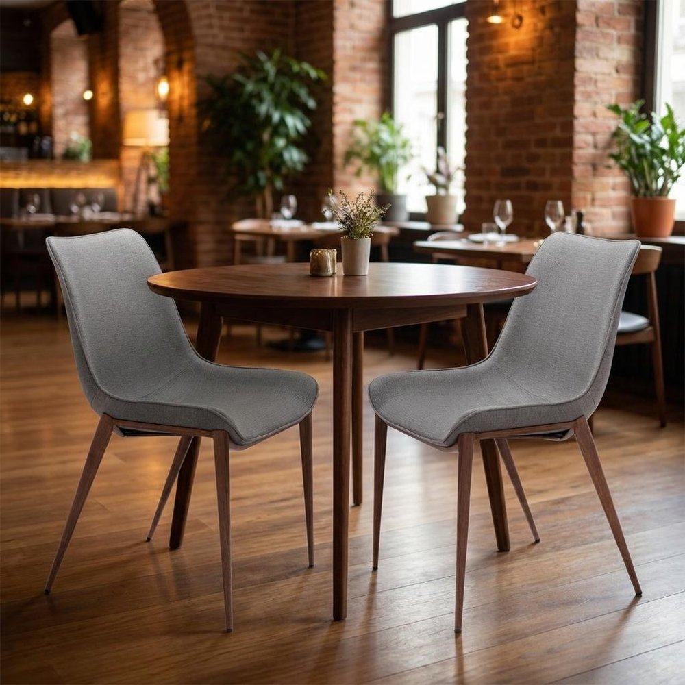 Set of Two Slate Gray And Brown Fabric And Wood And Steel Dining Side Chairs