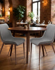 Set of Two Slate Gray And Brown Fabric And Wood And Steel Dining Side Chairs