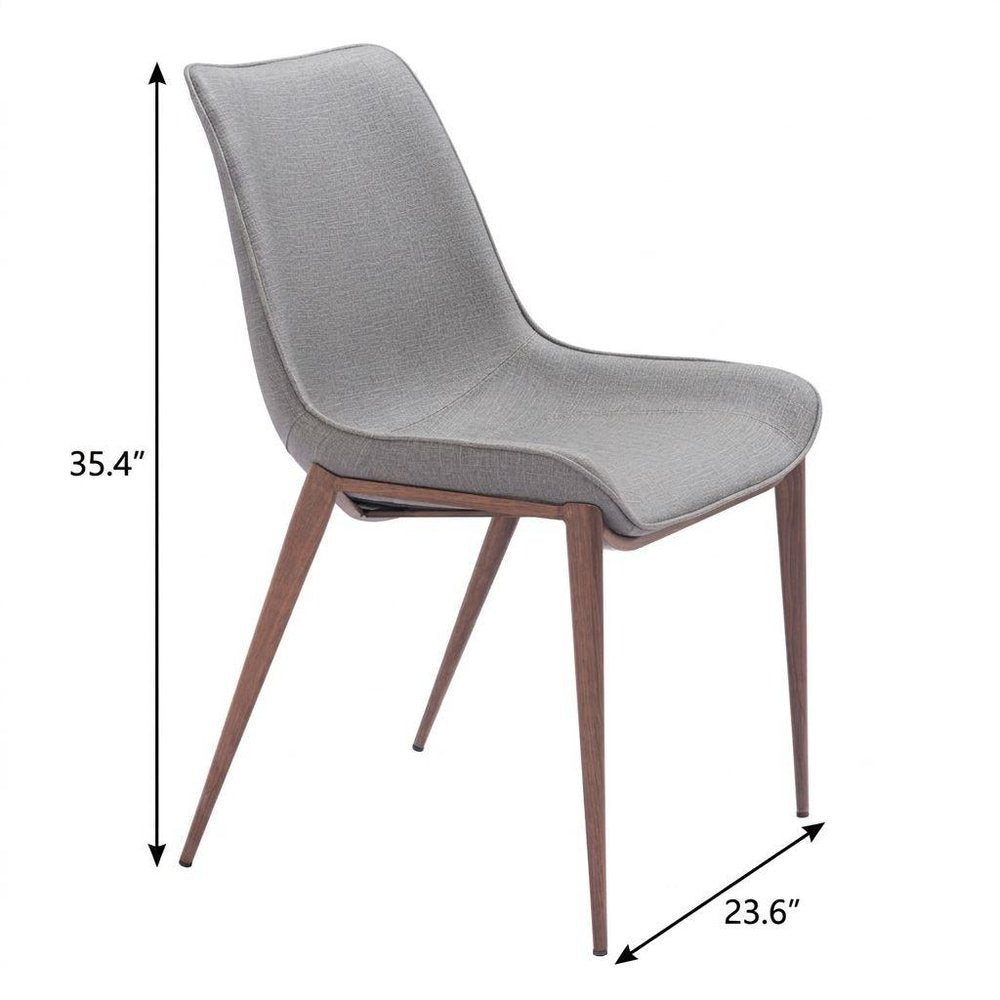 Set of Two Slate Gray And Brown Fabric And Wood And Steel Dining Side Chairs