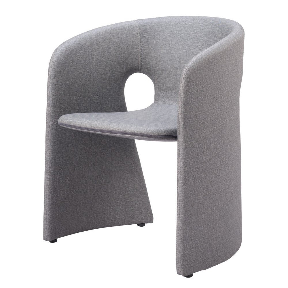 Tan And Beige Fabric And Steel Partially Open Back Dining Arm Chair