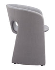 Tan And Beige Fabric And Steel Partially Open Back Dining Arm Chair