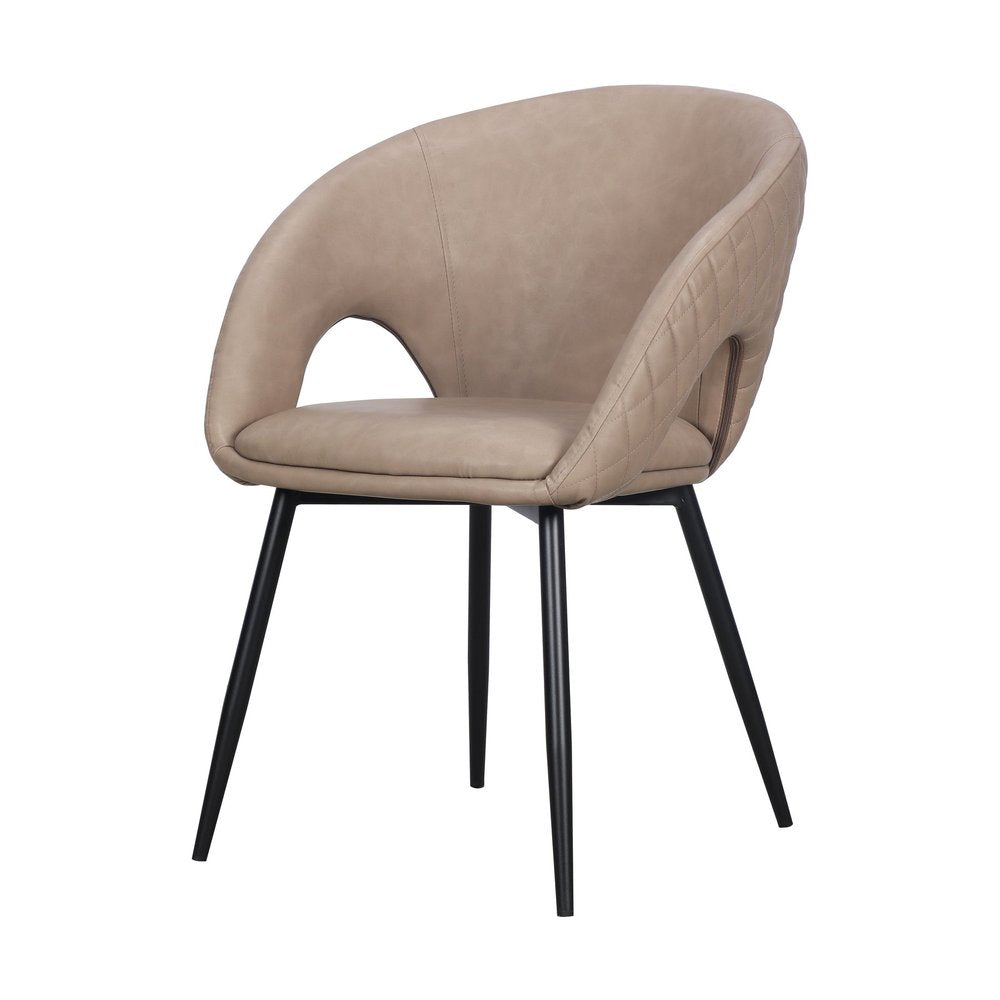 Set of Two Light Gray And Black Tufted Slipcovered Faux Leather And Wood Partially Open Back Dining Arm Chairs