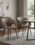 Set of Two Light Gray And Black Tufted Slipcovered Faux Leather And Wood Partially Open Back Dining Arm Chairs