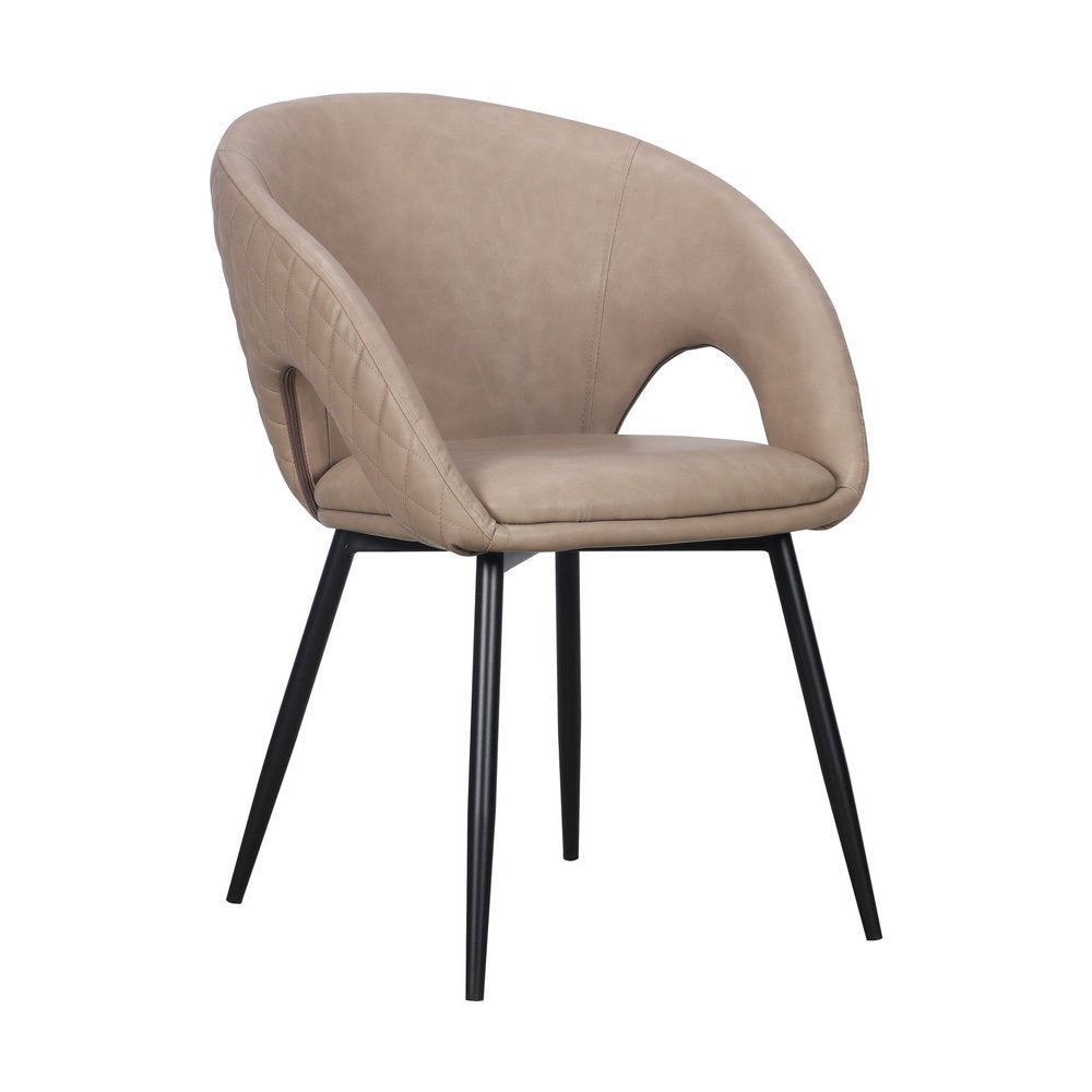 Set of Two Light Gray And Black Tufted Slipcovered Faux Leather And Wood Partially Open Back Dining Arm Chairs