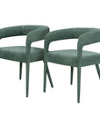 Set of Two Green Upholstered Linen Open Back Dining Side Chairs