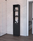 13" Black Wood Single Door Linen Cabinet