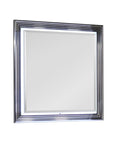 42" Silver And White Wood Square Lighted Dresser Mount Framed Mirror