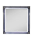 42" Silver And White Wood Square Lighted Dresser Mount Framed Mirror