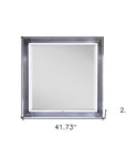 42" Silver And White Wood Square Lighted Dresser Mount Framed Mirror