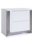 25" White Solid and Manufactured Wood Lighted Two Drawer Nightstand