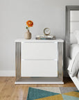 25" White Solid and Manufactured Wood Lighted Two Drawer Nightstand