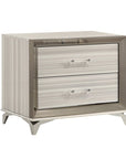 25" Silver And White Wood Lighted Two Drawer Nightstand