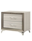 25" Silver And White Wood Lighted Two Drawer Nightstand