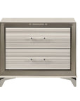 25" Silver And White Wood Lighted Two Drawer Nightstand