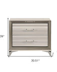 25" Silver And White Wood Lighted Two Drawer Nightstand