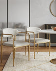Set of Two Gray And Gold Upholstery And Steel Open Back Dining Arm Chairs
