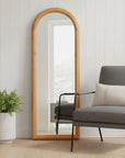 66" Natural Solid Wood Arch Framed Full Length Mirror