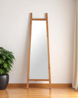 70" Natural Solid Wood Leaning Geometric Framed Standing Mirror