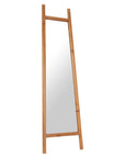 70" Natural Solid Wood Leaning Geometric Framed Standing Mirror