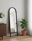 64" Black Solid Wood Arch Leaning Framed Full Length Mirror