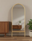 71" Natural Solid Wood Arch Freestanding Framed Full Length Mirror