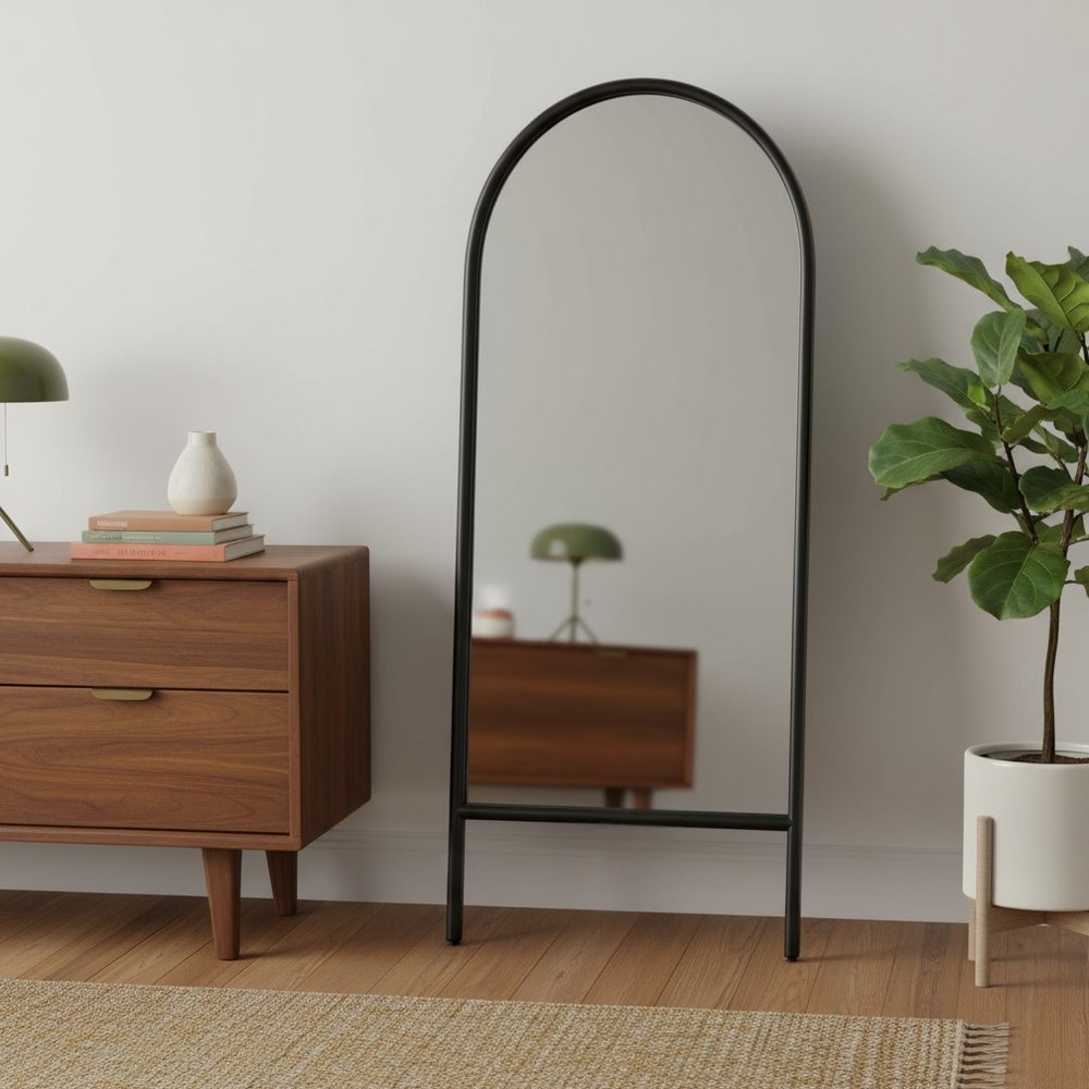 71" Natural Solid Wood Arch Freestanding Framed Full Length Mirror