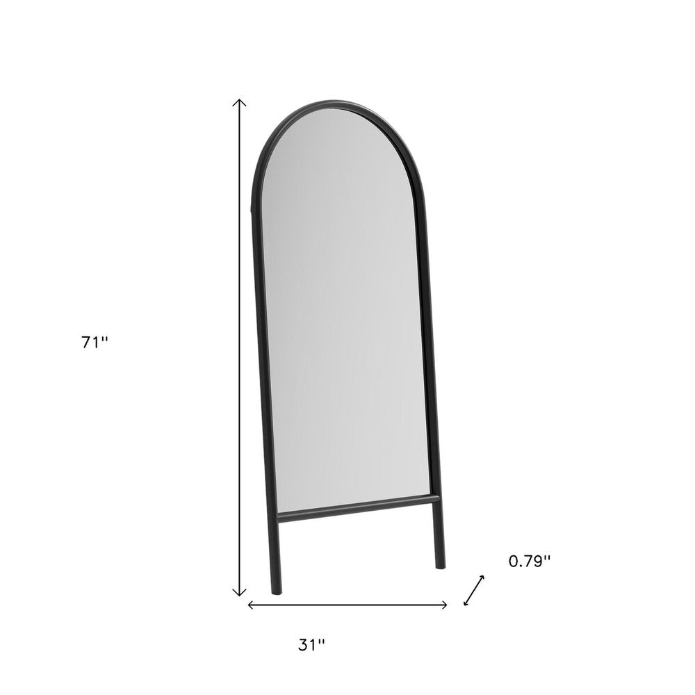 71" Natural Solid Wood Arch Freestanding Framed Full Length Mirror