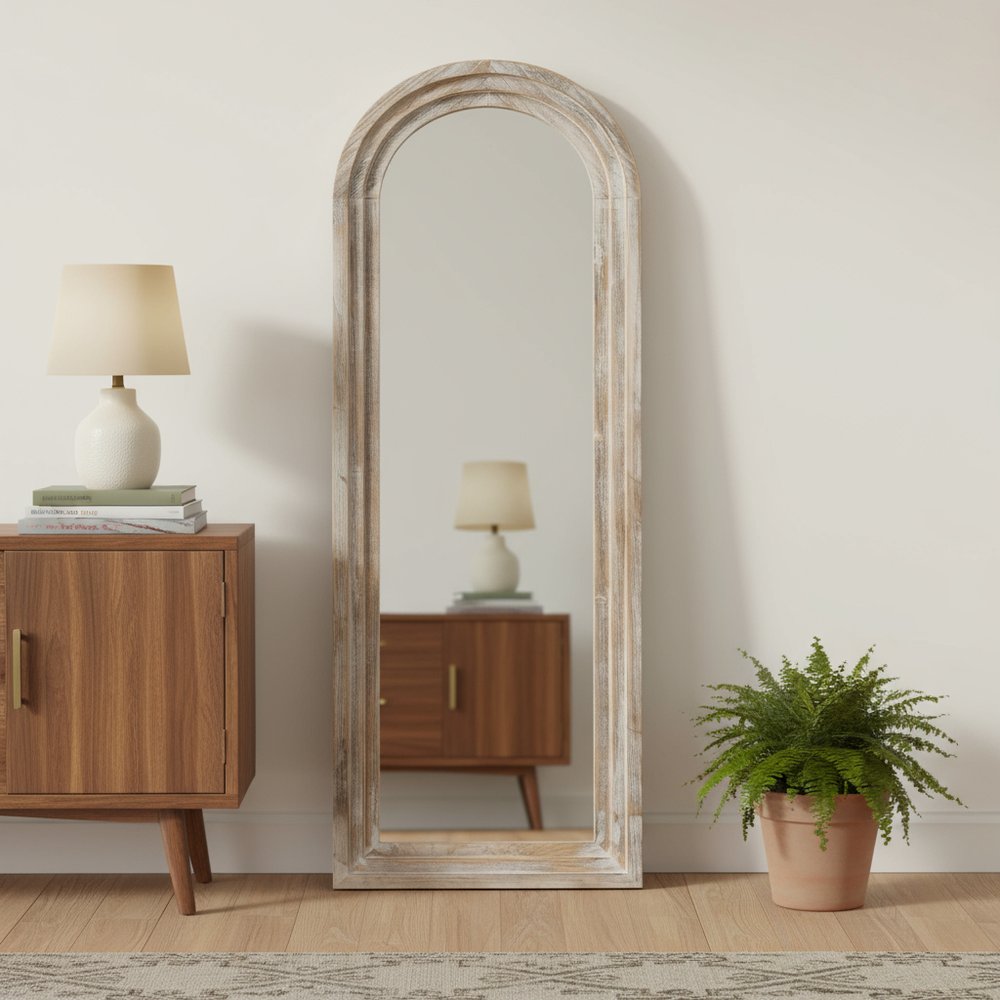 71" Brown Solid Wood Arch Freestanding Framed Full Length Mirror