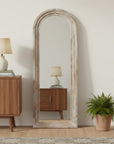 71" Brown Solid Wood Arch Freestanding Framed Full Length Mirror