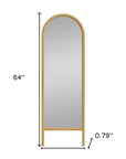 64" Natural Solid Wood Arch Leaning Framed Full Length Mirror