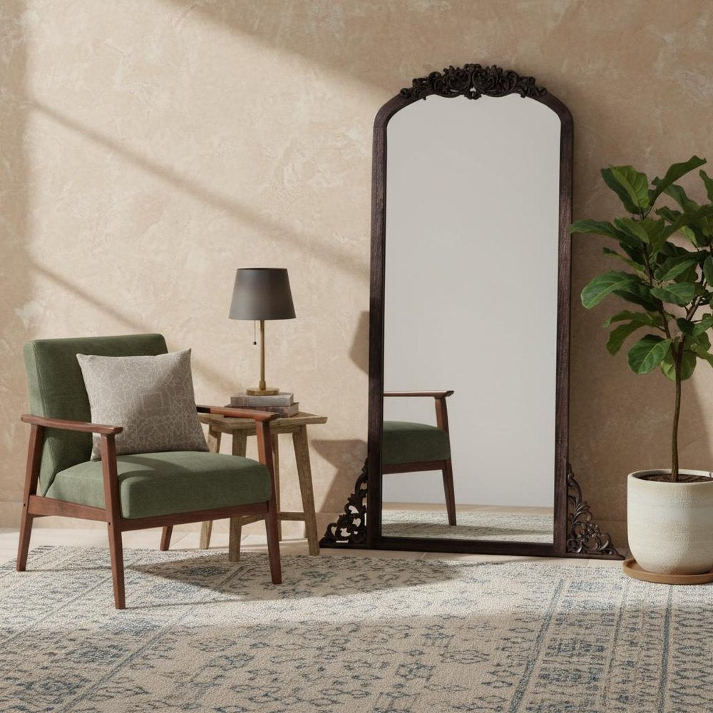 67" Black Solid Wood Framed Full Length Mirror
