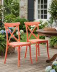Set of Two Salmon Heavy Duty Plastic Outdoor Stacking Dining Chairs