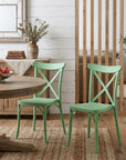 Set of Two Green Heavy Duty Plastic Outdoor Stacking Dining Chairs