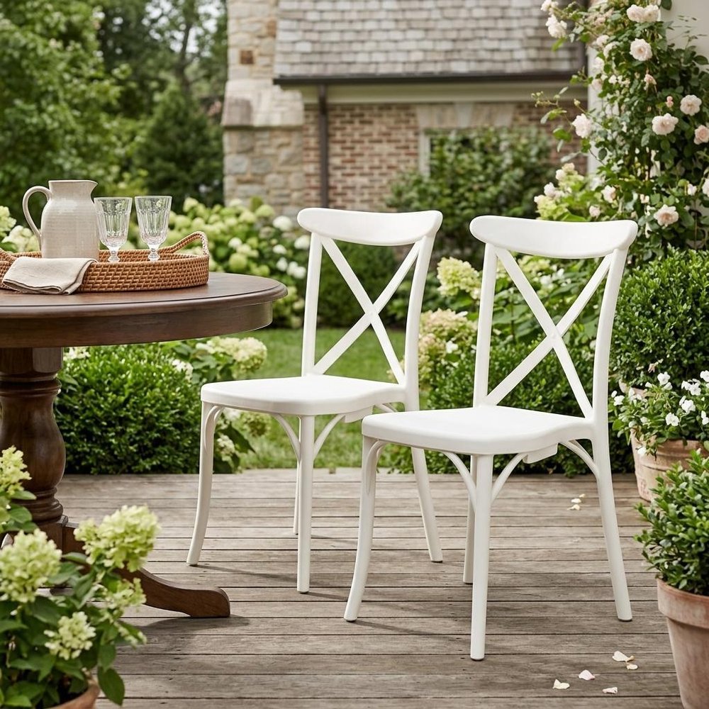 Set of Two Green Heavy Duty Plastic Outdoor Stacking Dining Chairs