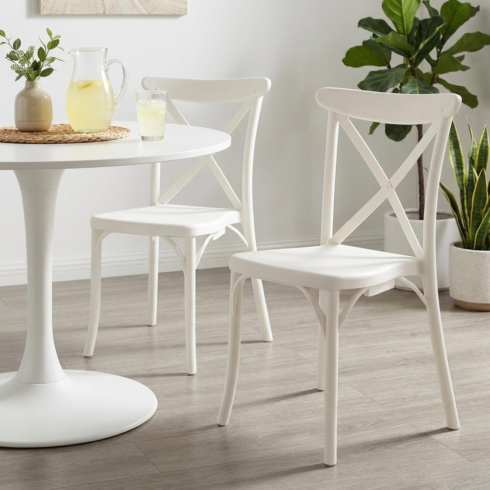 Set of Two Green Heavy Duty Plastic Outdoor Stacking Dining Chairs