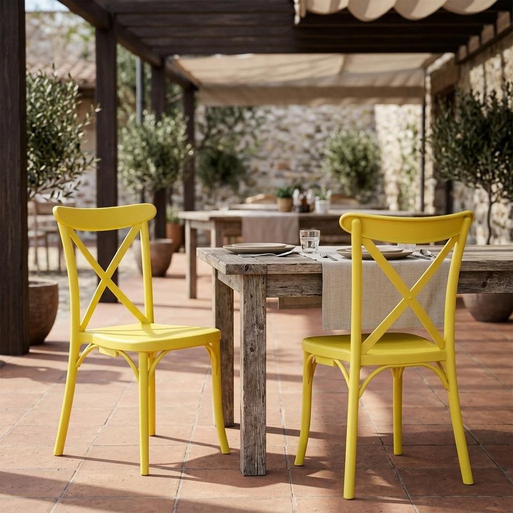 Set of Two Green Heavy Duty Plastic Outdoor Stacking Dining Chairs