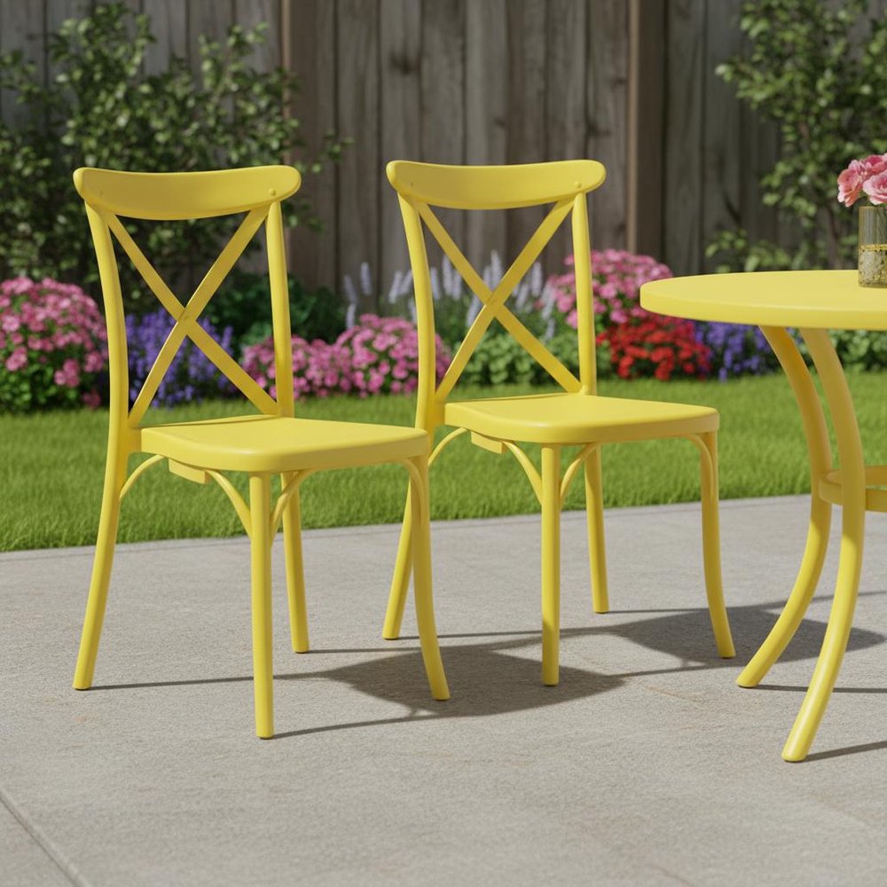 Set of Two Green Heavy Duty Plastic Outdoor Stacking Dining Chairs