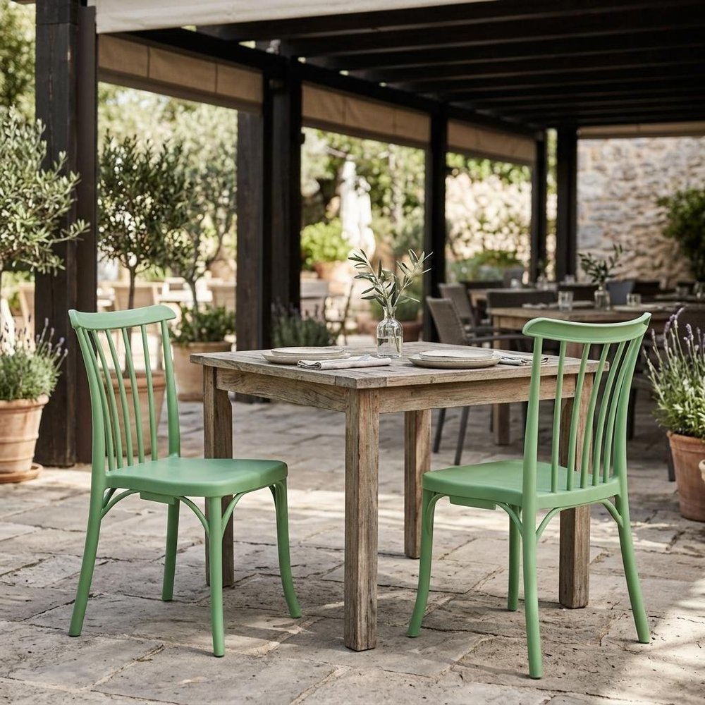 Set of Two Salmon Heavy Duty Plastic Outdoor Stacking Dining Chairs