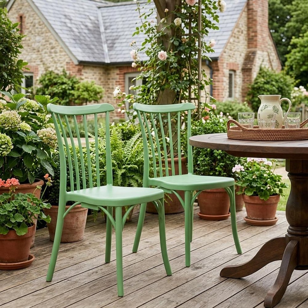 Set of Two Salmon Heavy Duty Plastic Outdoor Stacking Dining Chairs