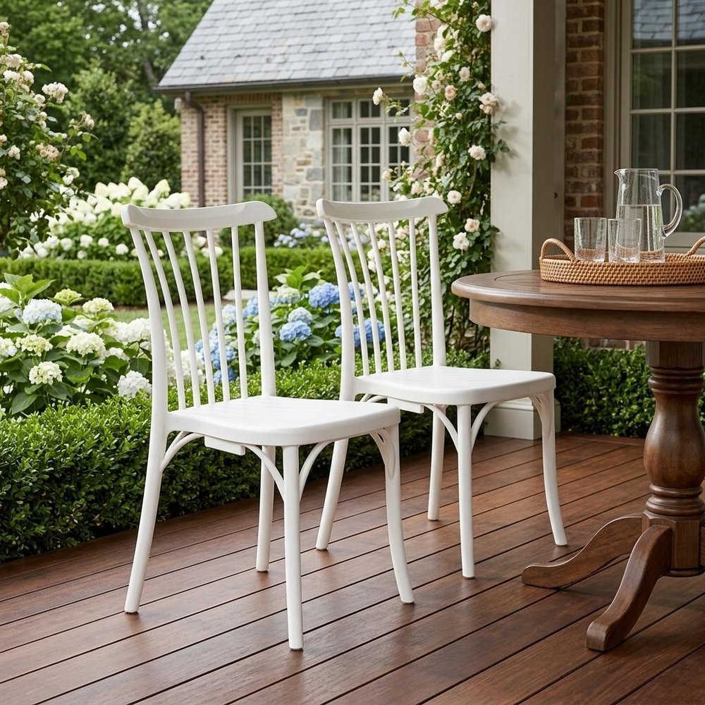 Set of Two Salmon Heavy Duty Plastic Outdoor Stacking Dining Chairs