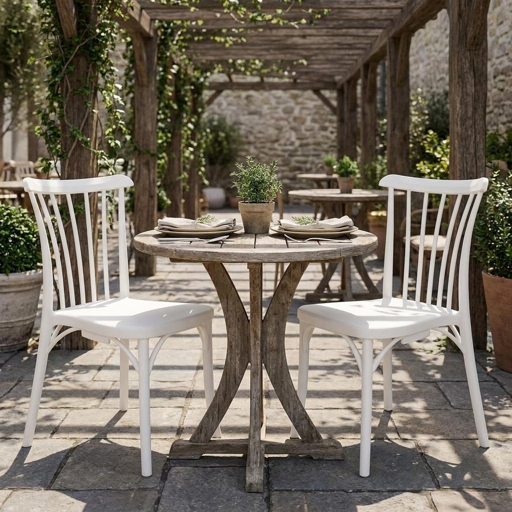 Set of Two Salmon Heavy Duty Plastic Outdoor Stacking Dining Chairs