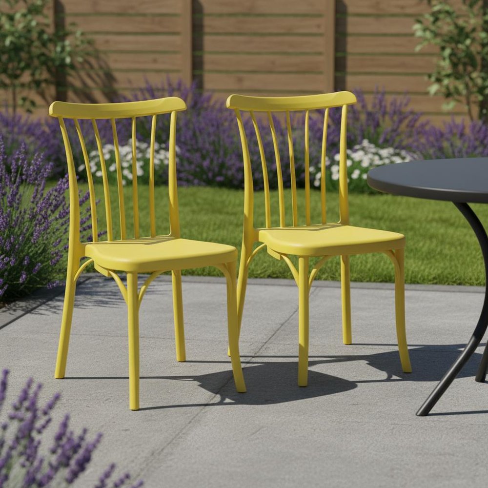 Set of Two Salmon Heavy Duty Plastic Outdoor Stacking Dining Chairs