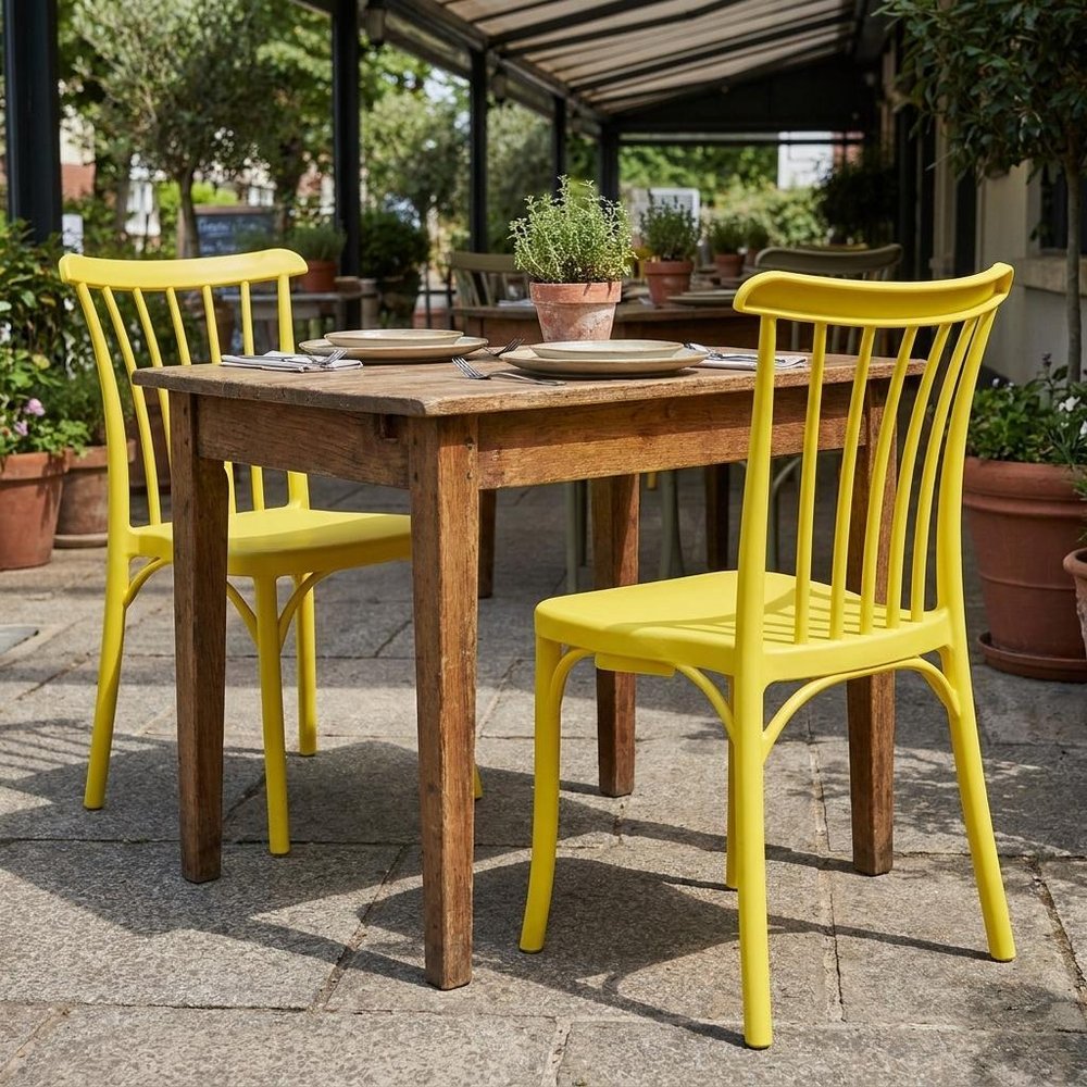 Set of Two Salmon Heavy Duty Plastic Outdoor Stacking Dining Chairs