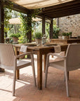Set of Two Taupe Faux Rattan Heavy Duty Plastic Outdoor Stacking Arm Chairs