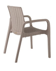 Set of Two Taupe Faux Rattan Heavy Duty Plastic Outdoor Stacking Arm Chairs