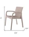Set of Two Taupe Faux Rattan Heavy Duty Plastic Outdoor Stacking Arm Chairs